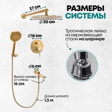 Душевая система скрытого монтажа Grocenberg GB5001 золото