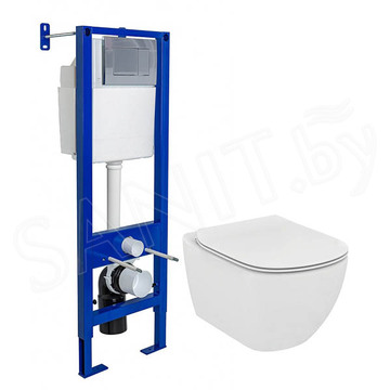Комплект инсталляции Berges Atom 410 c кнопкой и унитазом Ideal Standard Tesi Aquablade T007901+T352701
