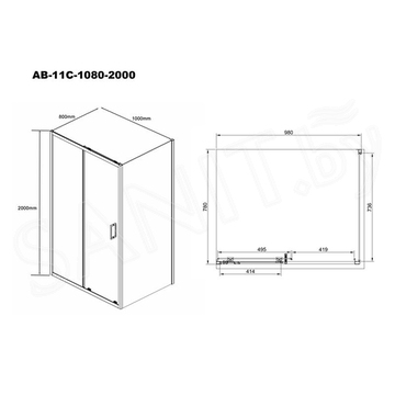 Душевой уголок Aquabath Atlas AB-11C-1080-2000-GY / AB-11C-1280-2000-GY / AB-11C-1290-2000-GY