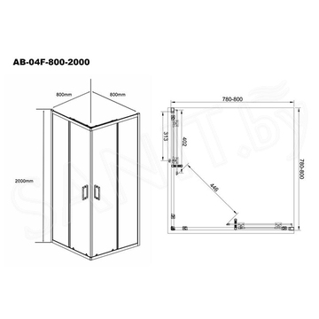 Душевой уголок Aquabath Atlas AB-04F-800-2000 / AB-04F-900-2000 / AB-04F-1000-2000