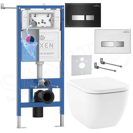 Комплект инсталляции Roxen StounFix Dual Fresh с удлиненными креплениями, аромадозатором, кнопкой смыва Glass 430280 и унитазом Lavinia Boho One Rimless 3302004R