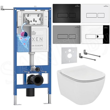 Комплект инсталляции Roxen StounFix Dual Fresh с удлиненными креплениями, аромадозатором, кнопкой смыва Caspia 410280 и унитазом Ideal Standard Tesi Aquablade T007901
