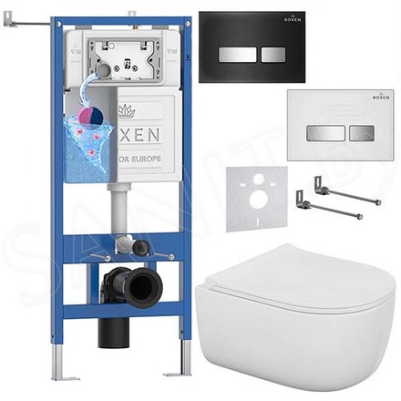 Комплект инсталляции Roxen StounFix Dual Fresh с удлиненными креплениями, аромадозатором, кнопкой смыва Glass 430280 и унитазом Bocchi V-Tondo Compacto Rimless