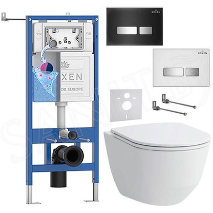 Комплект инсталляции Roxen StounFix Dual Fresh с удлиненными креплениями, аромадозатором, кнопкой смыва Glass 430280 и унитазом Laufen Pro Rimless