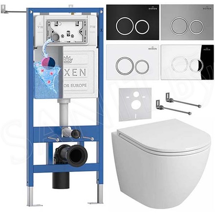 Комплект инсталляции Roxen StounFix Dual Fresh с удлиненными креплениями, аромадозатором, кнопкой Santi 410260 и унитазом Grossman GR-4455S