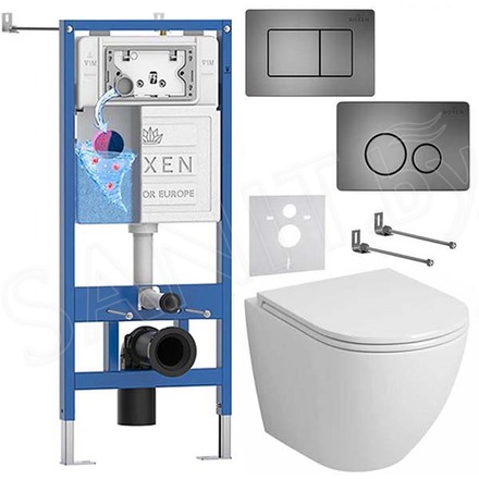 Комплект инсталляции Roxen StounFix Dual Fresh с удлиненными креплениями, аромадозатором, металлической кнопкой Steel и унитазом Grossman GR-4455S