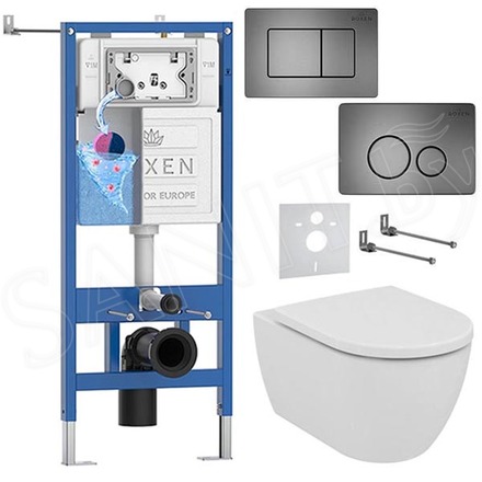 Комплект инсталляции Roxen StounFix Dual Fresh с креплениями, металлической кнопкой Steel и унитазом Ideal Standard Ellisse T569201