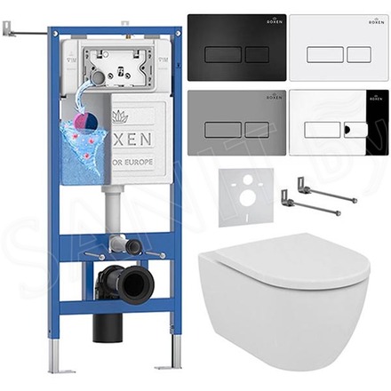 Комплект инсталляции Roxen StounFix Dual Fresh с удлиненными креплениями, аромадозатором, кнопкой смыва Caspia 410280 и унитазом Ideal Standard Ellisse T569201