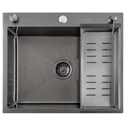 Кухонная мойка Avina Futur FK Eco Embossing Pop-up Standart Black Nano с коландером и дозатором
