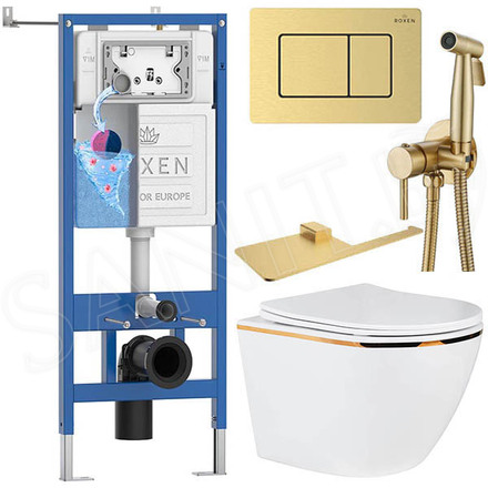 Комплект инсталляции 8 в 1 Roxen StounFix Dual Fresh 968460-5 c гигиеническим душем Shevanik брашированное золото