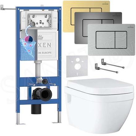 Комплект инсталляции Roxen StounFix Dual Fresh с удлиненными креплениями, аромадозатором, металлической кнопкой и унитазом Grohe Euro Ceramic 39538000