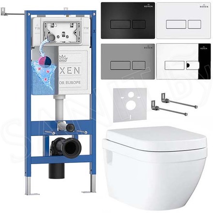 Комплект инсталляции Roxen StounFix Dual Fresh с удлиненными креплениями, аромадозатором, кнопкой смыва Caspia 410280 и унитазом Grohe Euro 39538000