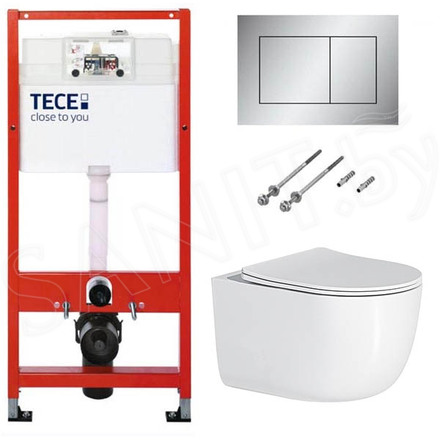 Система инсталляции для унитаза TECEbase kit 9400401 с кнопкой Tecenow 9240402 и унитазом Roxen Vortex Tornado 530160-01