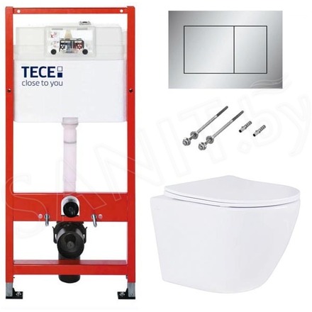 Система инсталляции для унитаза TECEbase kit 9400401 с кнопкой Tecenow 9240402 и унитазом Roxen Antares 530185-01