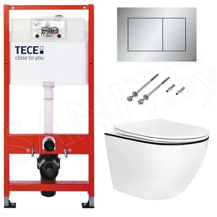 Система инсталляции для унитаза TECEbase kit 9400401 с кнопкой Tecenow 9240402 и унитазом Roxen Antares Black 530110-01B