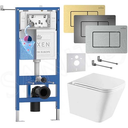 Комплект инсталляции Roxen StounFix Dual Fresh с удлиненными креплениями, аромадозатором, металлической кнопкой и унитазом Caprigo Style S-1293