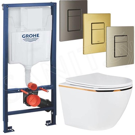 Комплект инсталляции Grohe Rapid SL 38772001 с брашированной кнопкой и подвесным унитазом Roxen Antares Gold 530110-01G