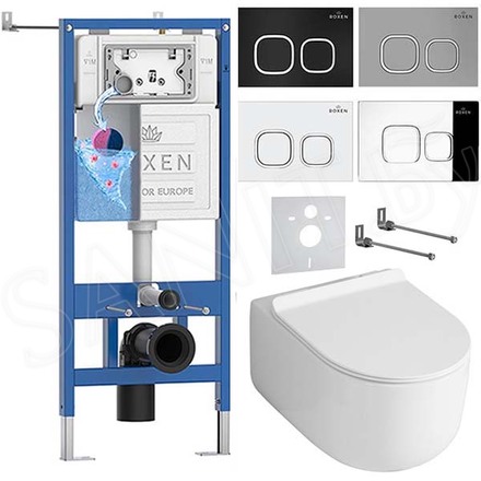 Комплект инсталляции Roxen StounFix Dual Fresh с удлиненными креплениями, аромадозатором, кнопкой Santi 410280 и унитазом Asten Readle Stella Tornado AR1065