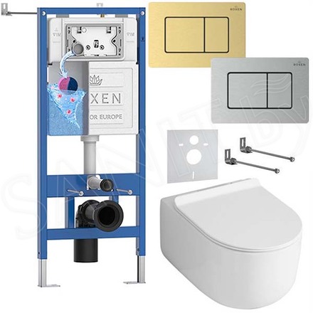 Комплект инсталляции Roxen StounFix Dual Fresh с креплениями, металлической кнопкой и унитазом Asten Readle Stella Tornado AR1065
