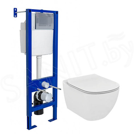Комплект инсталляции Berges Atom 410 c кнопкой и унитазом Ideal Standard Tesi Aquablade T007901+T352701