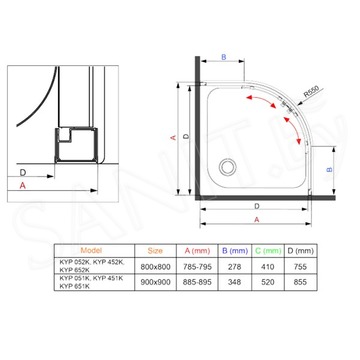 Душевой уголок Deante Funkia KYP 052K / KYP 051K прозрачный