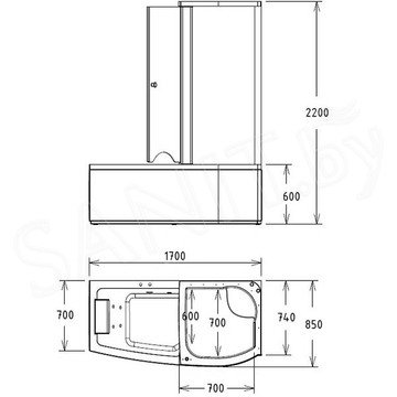 Гидромассажная ванна Gemy G8040 B с душевой кабиной