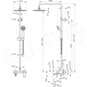 Душевая стойка Bravat Opal C F6125183CP-A5-RUS