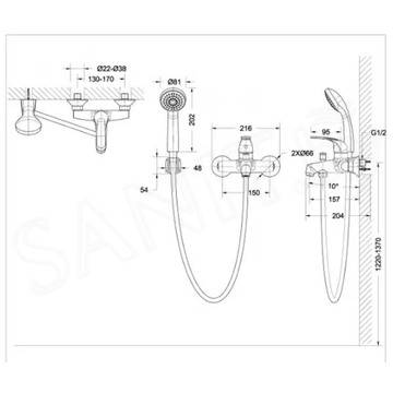 Смеситель для ванны Bravat Fit F6135188CP-B-RUS