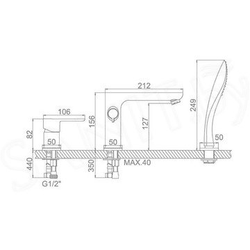 Смеситель на борт ванны Ledeme L1153 / L1153W на 3 отверстия