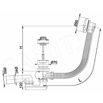 Сифон для ванны AlcaPlast A55K с удлинителем для сливного отверстия