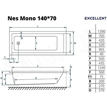 Акриловая ванна Excellent Ness Mono