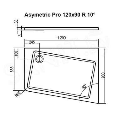 Душевой поддон Ravak 10° Asymetric Pro