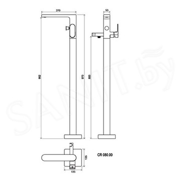 Смеситель для ванны Ravak Chrome CR 080.00 напольный