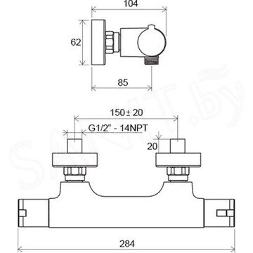 Смеситель для ванны Ravak TE 022.00/150 термостатический