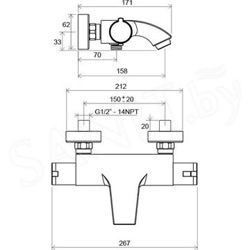 Смеситель для ванны Ravak TE 082.00/150 термостатический