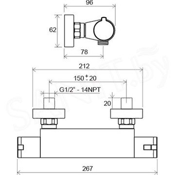 Смеситель для душа Ravak TE 072.00/150 термостатический