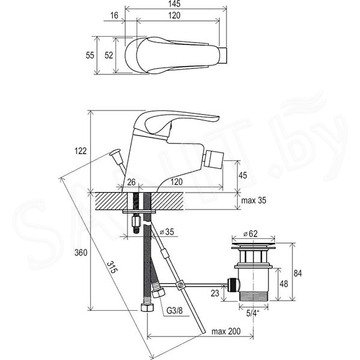 Смеситель для биде Ravak Rosa RS 055.00 с донным клапаном