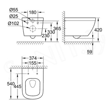 Подвесной унитаз Grohe Euro 39328000 безободковый с крышкой Soft Close