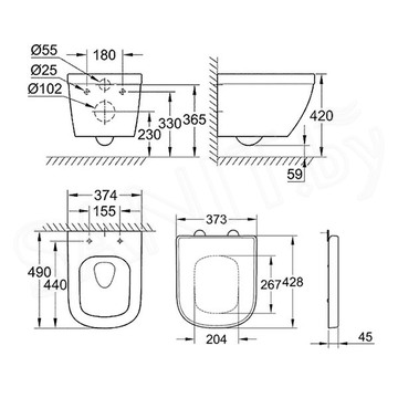 Подвесной унитаз Grohe Euro 39206000 безободковый с крышкой Soft Close