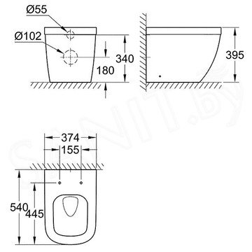 Приставной унитаз Grohe Euro Ceramic 39339000 безободковый