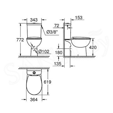 Напольный унитаз Grohe Bau 39349000 безободковый с крышкой Soft Close