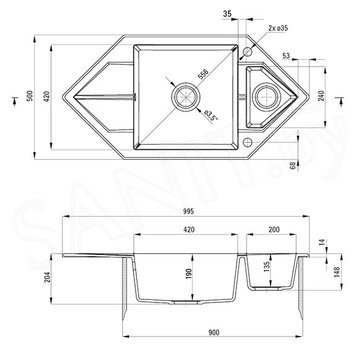 Кухонная мойка Deante Hexon ZQP-A653 / ZQP-G653 / ZQP-S653