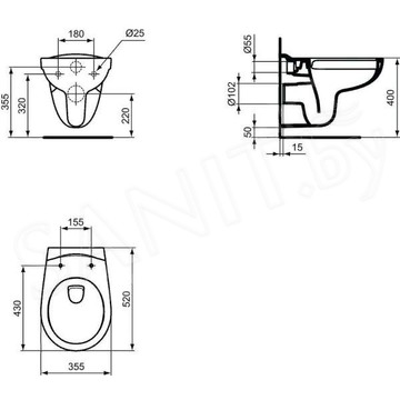 Подвесной унитаз Ideal Standard Eurovit Rimless K881201 безободковый с крышкой SoftClose E131801