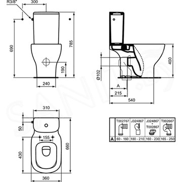 Напольный унитаз Ideal Standard Tesi AquaBlade T008701 безободковый