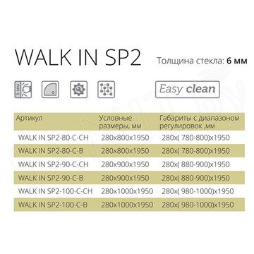 Душевое ограждение Good Door WALK IN SP2 C-B профиль черный