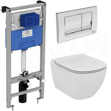 Комплект инсталляции Ideal Standard Prosys Frame 120 M R020467 с подвесным унитазом Tesi AquaBlade T007901 и кнопкой Solea M1 R0108AA