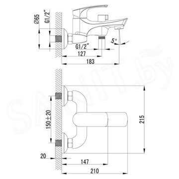 Смеситель для ванны Lemark Plus Shape LM1712C