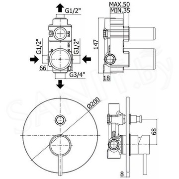 Смеситель скрытого монтажа Paffoni Light LIG015NO / LIG015CR / LIG015ST (2 функции)