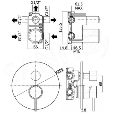 Смеситель скрытого монтажа Paffoni Light LIG019NO / LIG019CR / LIG019ST (3 функции)