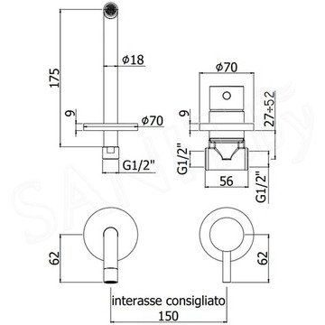 Смеситель встраиваемый Paffoni Light для умывальника LIG006NO70 / LIG006CR70 / LIG006ST70